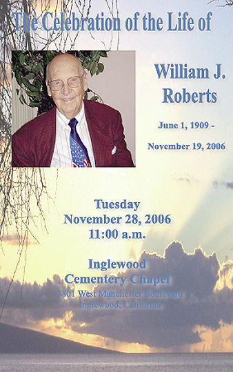 Boletin del servicio funerario del Dr. William Roberts